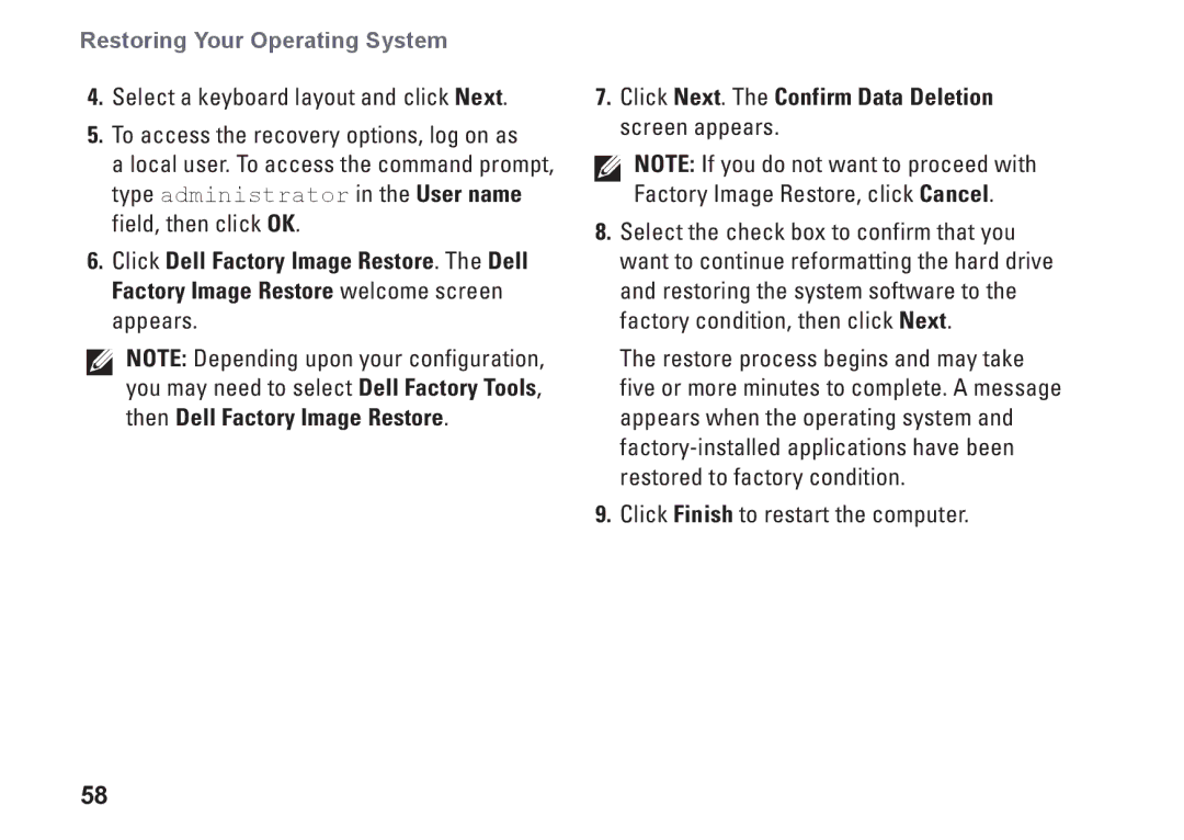 Dell 1546, P02F001, 0F2GGFA00 setup guide Restoring Your Operating System 