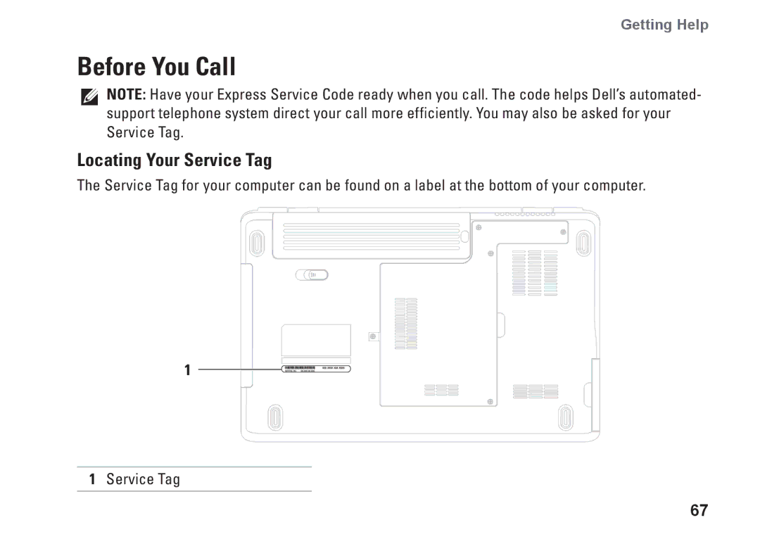 Dell 0F2GGFA00, 1546, P02F001 setup guide Before You Call, Locating Your Service Tag 