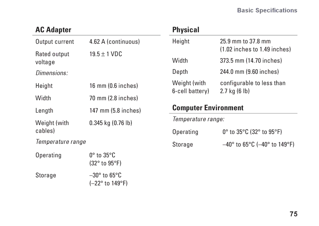 Dell P02F001, 1546, 0F2GGFA00 setup guide Physical, Computer Environment 