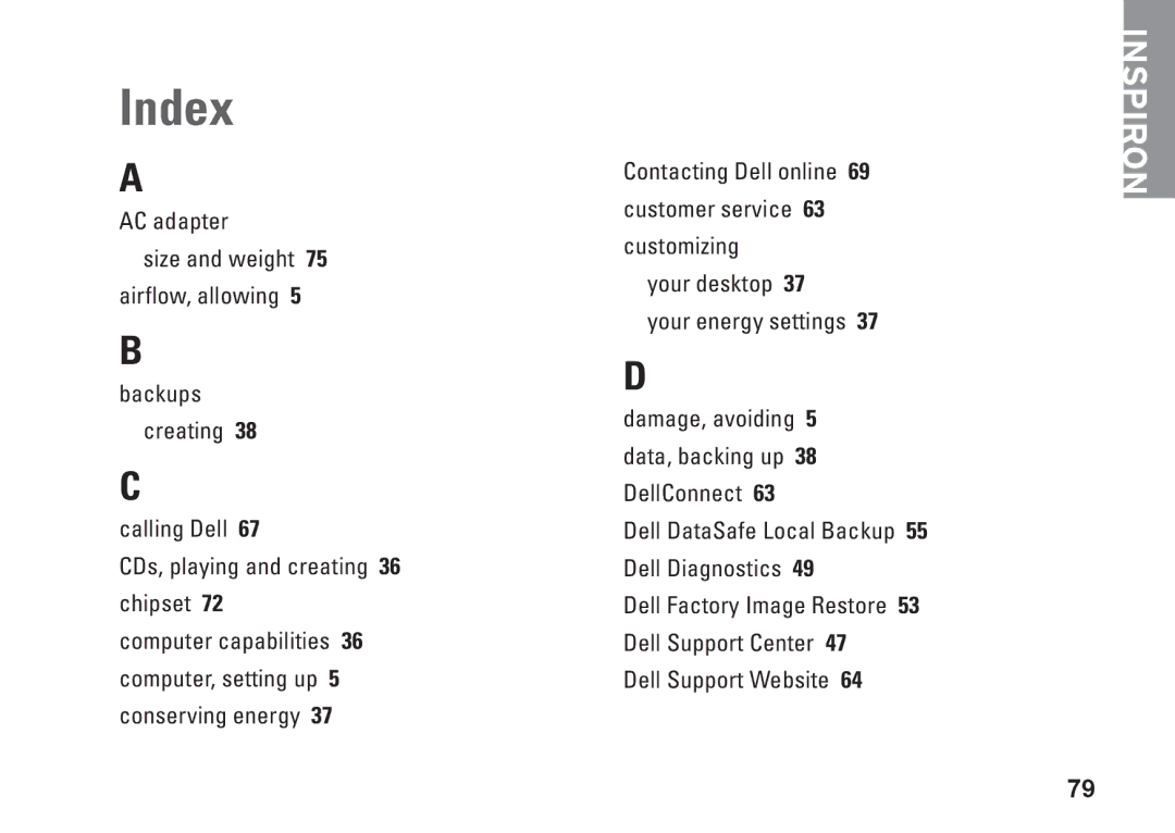 Dell 1546, P02F001, 0F2GGFA00 setup guide Index 