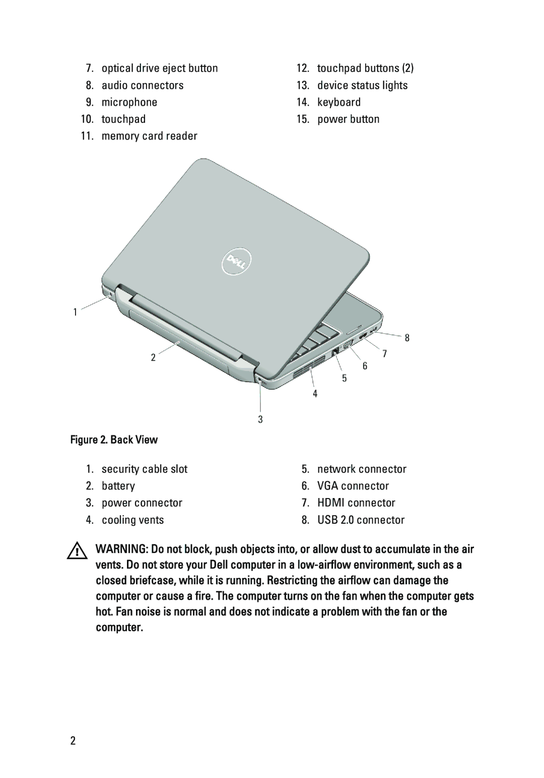 Dell 1550, 1540 manual Optical drive eject button 