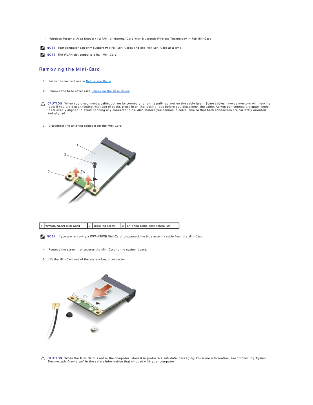 Dell 1555 manual Removing the Mini-Card 