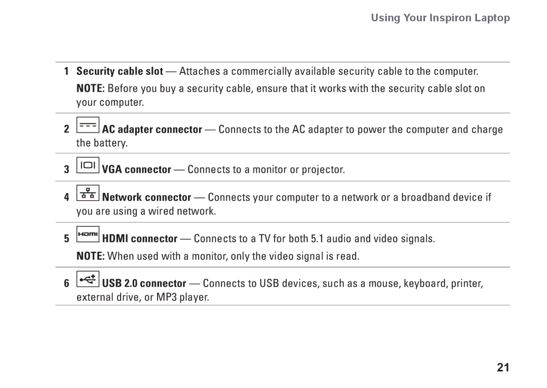 Dell P08F series, 1564, 8X93C, P08F001 setup guide Using Your Inspiron Laptop 