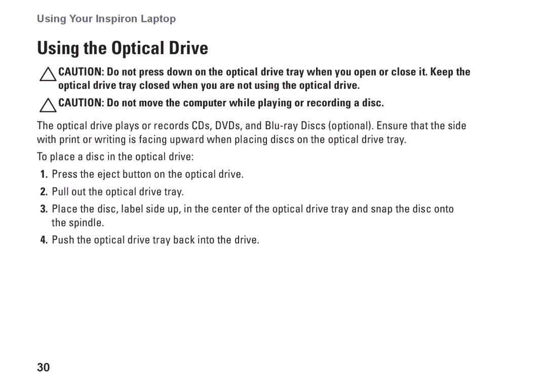 Dell 1564, 8X93C, P08F001, P08F series setup guide Using the Optical Drive 