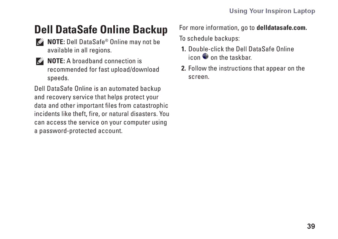 Dell 8X93C, 1564, P08F001, P08F series setup guide Dell DataSafe Online Backup 