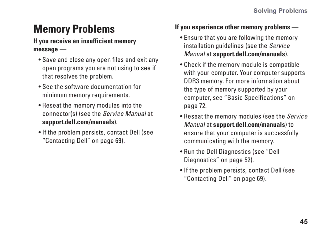 Dell P08F series Memory Problems, If you receive an insufficient memory message, If you experience other memory problems 