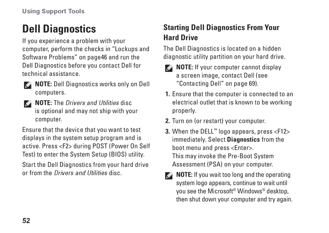 Dell P08F001, 1564, 8X93C, P08F series setup guide Starting Dell Diagnostics From Your Hard Drive 