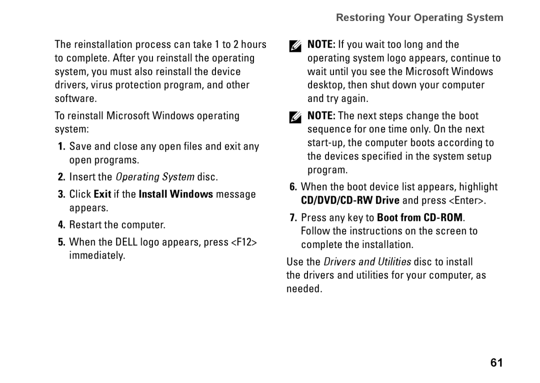 Dell P08F series, 1564, 8X93C, P08F001 setup guide Click Exit if the Install Windows message appears 