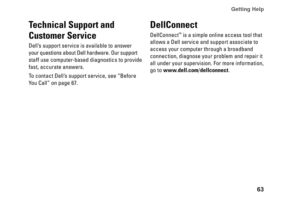 Dell 8X93C, 1564, P08F001, P08F series setup guide DellConnect, Technical Support and Customer Service 