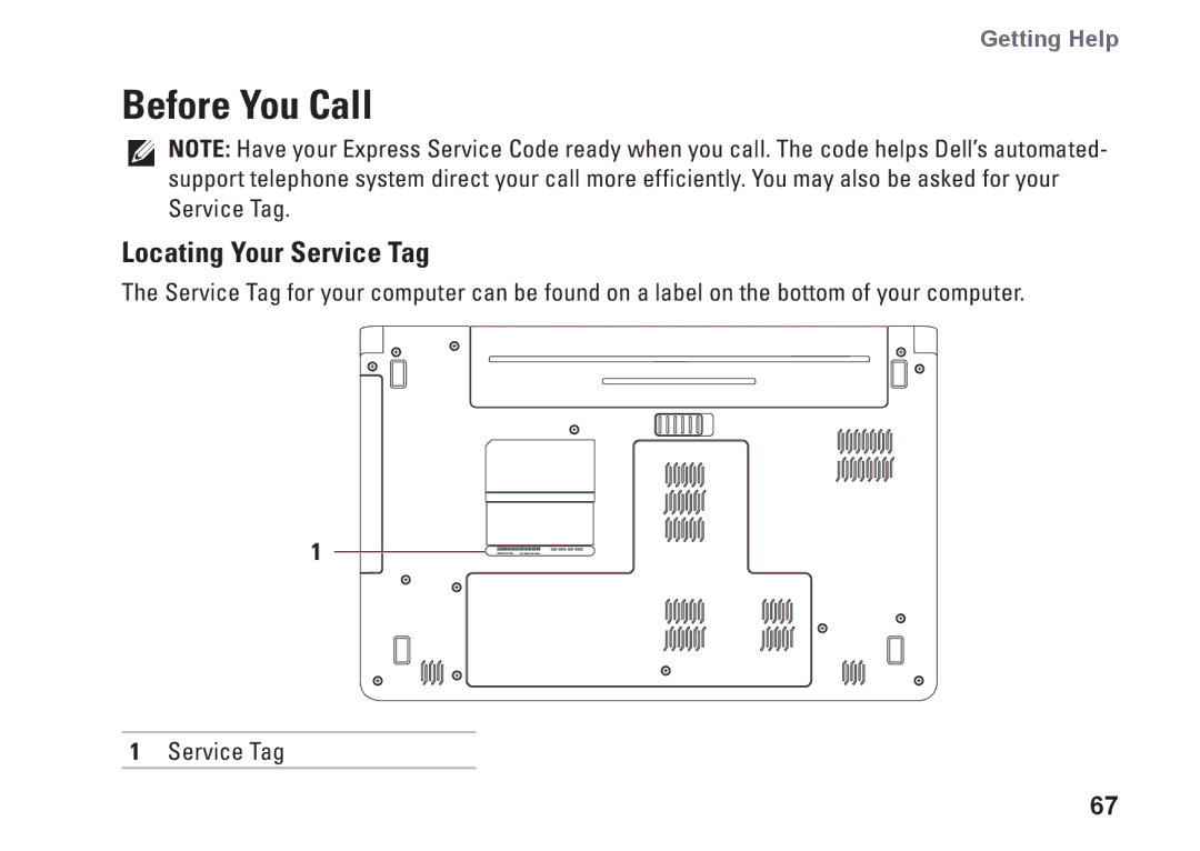 Dell 8X93C, 1564, P08F001, P08F series setup guide Before You Call, Locating Your Service Tag 