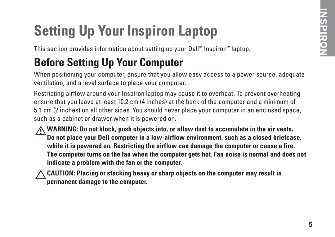 Dell P08F series, 1564, 8X93C, P08F001 setup guide Setting Up Your Inspiron Laptop, Before Setting Up Your Computer 