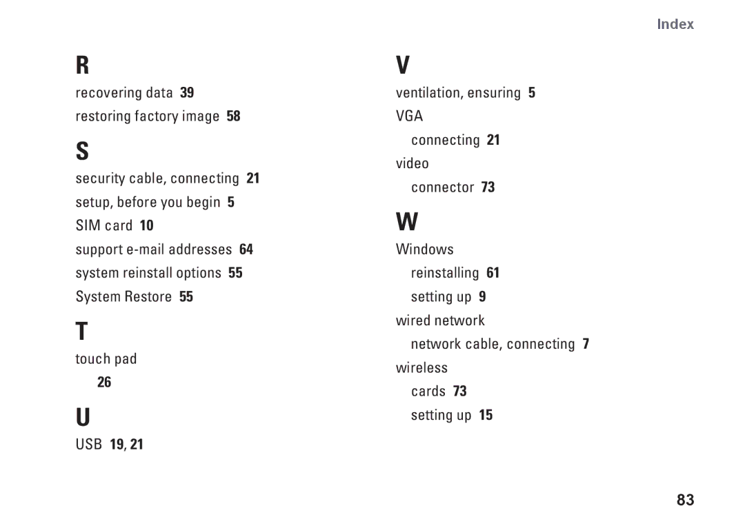 Dell 8X93C, 1564, P08F001, P08F series setup guide Index 