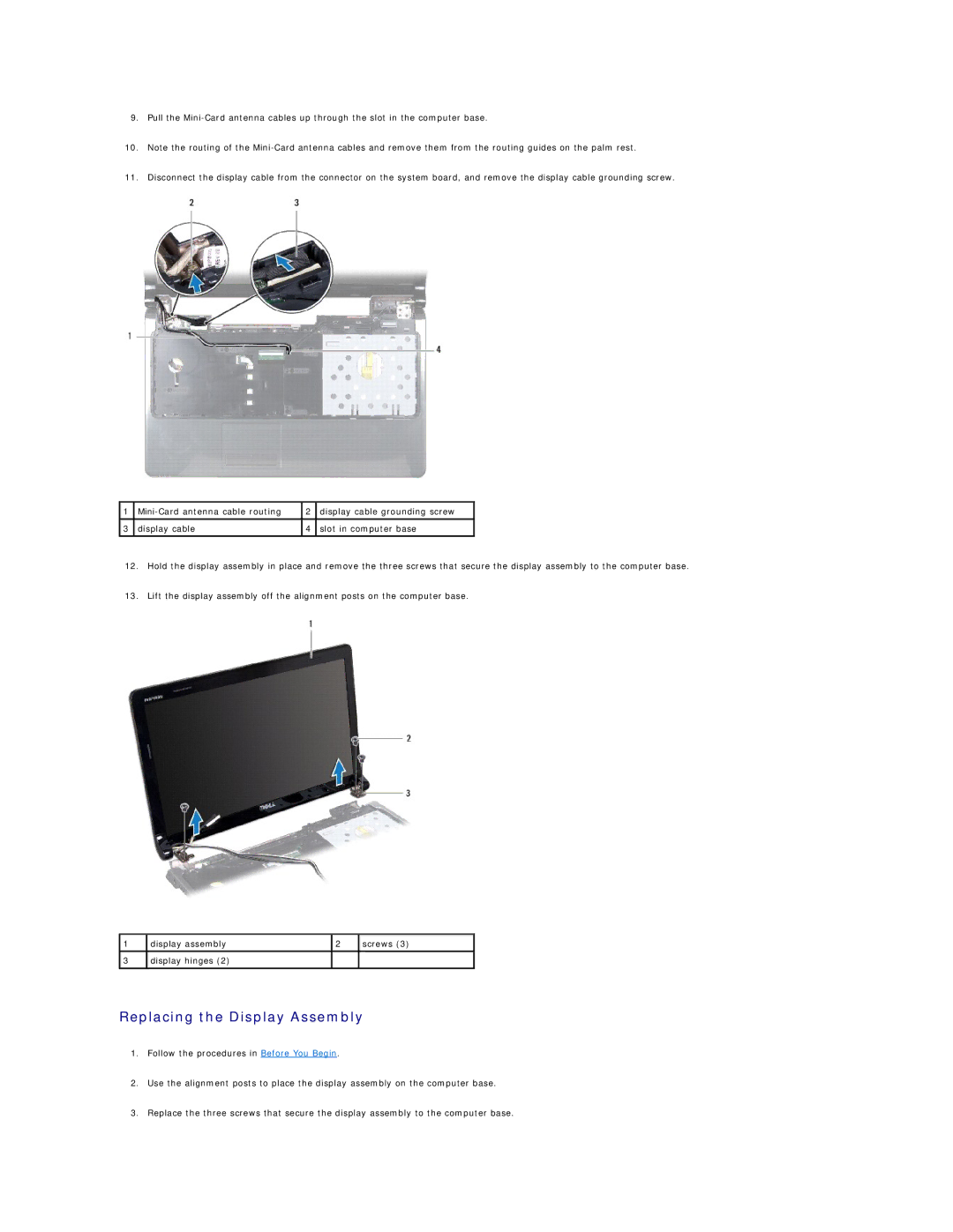 Dell 1564 manual Replacing the Display Assembly 