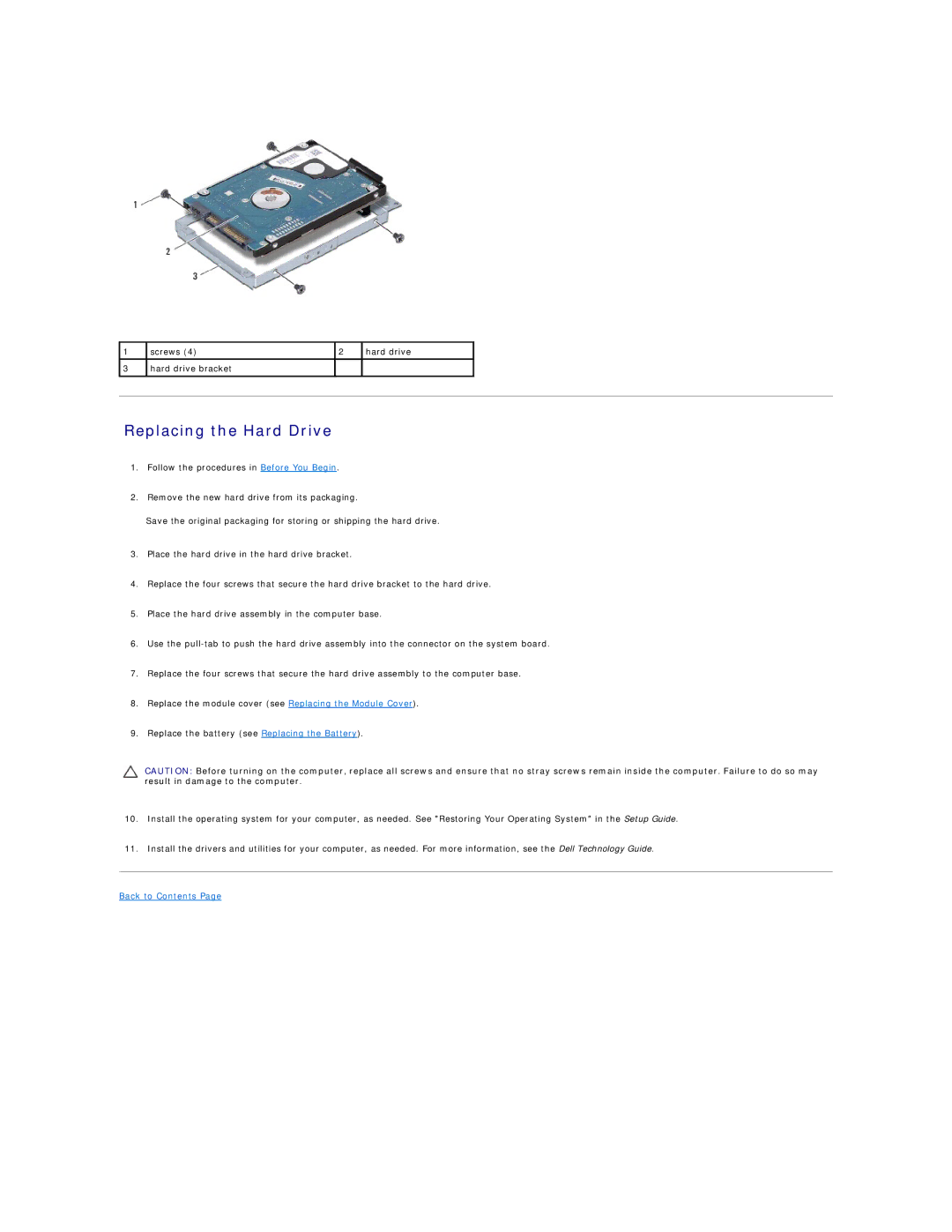 Dell 1564 manual Replacing the Hard Drive 