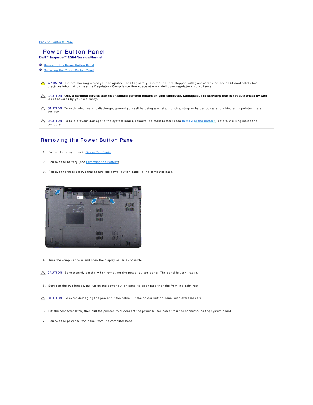 Dell 1564 manual Removing the Power Button Panel 