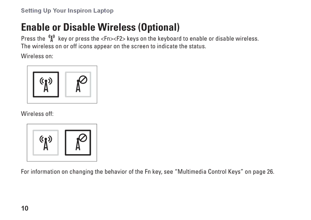 Dell P04F series, 1570, 81TR2, 1470, P04G series, P04F001, P04G001 setup guide Enable or Disable Wireless Optional 