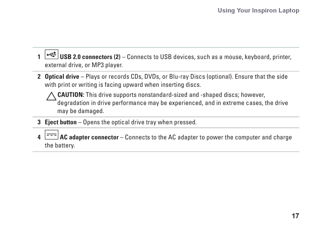 Dell P04F series, 1570, 81TR2, 1470, P04G series, P04F001, P04G001 setup guide Using Your Inspiron Laptop 