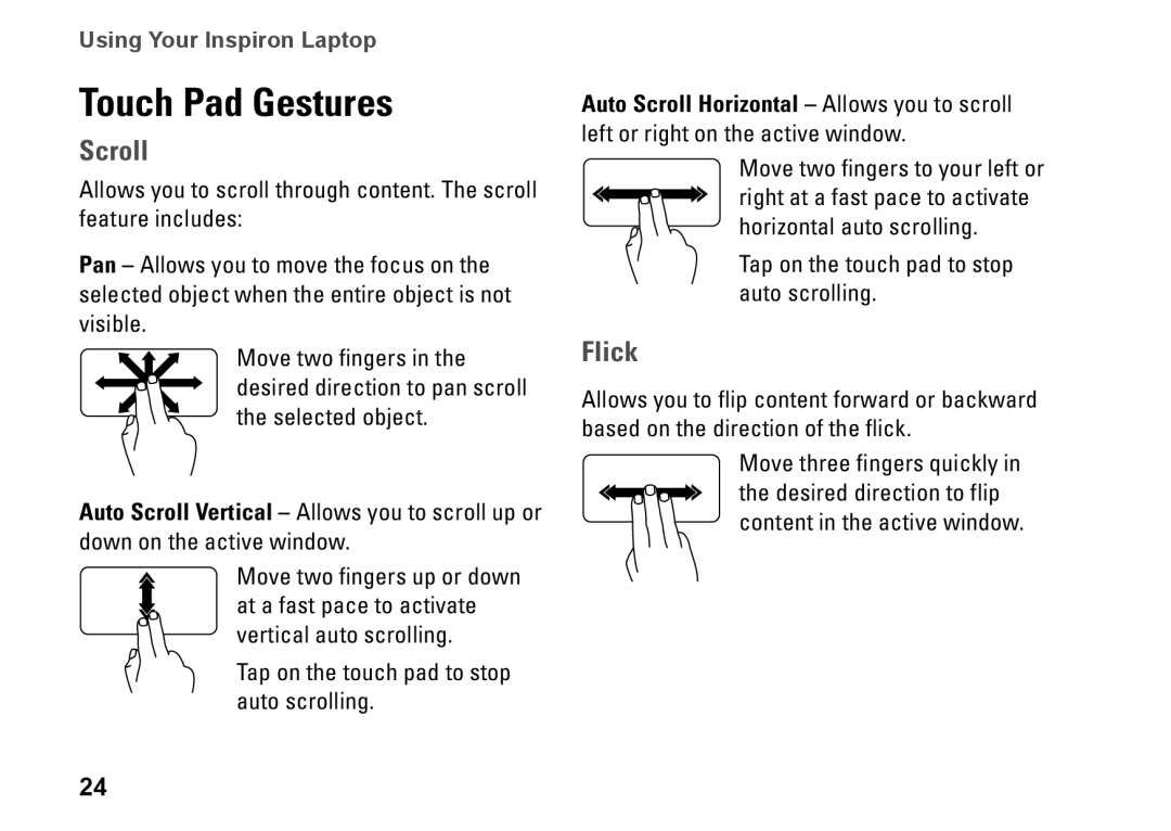 Dell P04F series, 1570, 81TR2, 1470, P04G series, P04F001, P04G001 setup guide Touch Pad Gestures, Scroll 