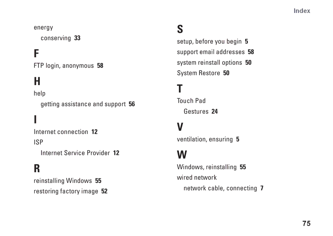 Dell 1570, 81TR2, 1470, P04G series, P04F001, P04F series, P04G001 setup guide Index 