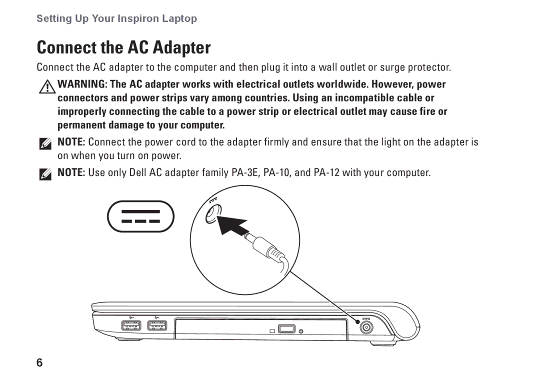 Dell 81TR2, 1570, 1470, P04G series, P04F001, P04F series, P04G001 setup guide Connect the AC Adapter 