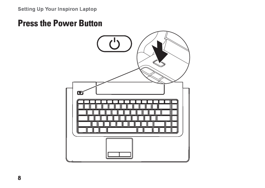 Dell P04G series, 1570, 81TR2, 1470, P04F001, P04F series, P04G001 Press the Power Button, Setting Up Your Inspiron Laptop 