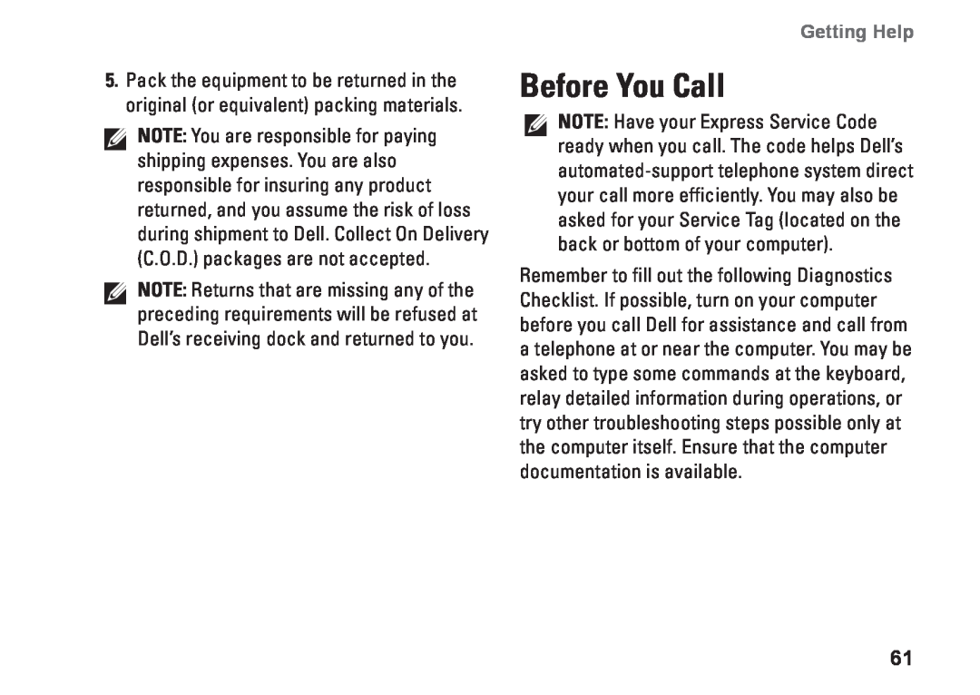 Dell 1570, 81TR2, 1470, P04G series, P04F001, P04F series, P04G001 setup guide Before You Call, Getting Help 