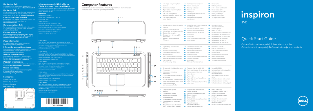 Dell 15Z quick start Computer Features, Quick Start Guide, Guide d’information rapide Schnellstart-Handbuch 