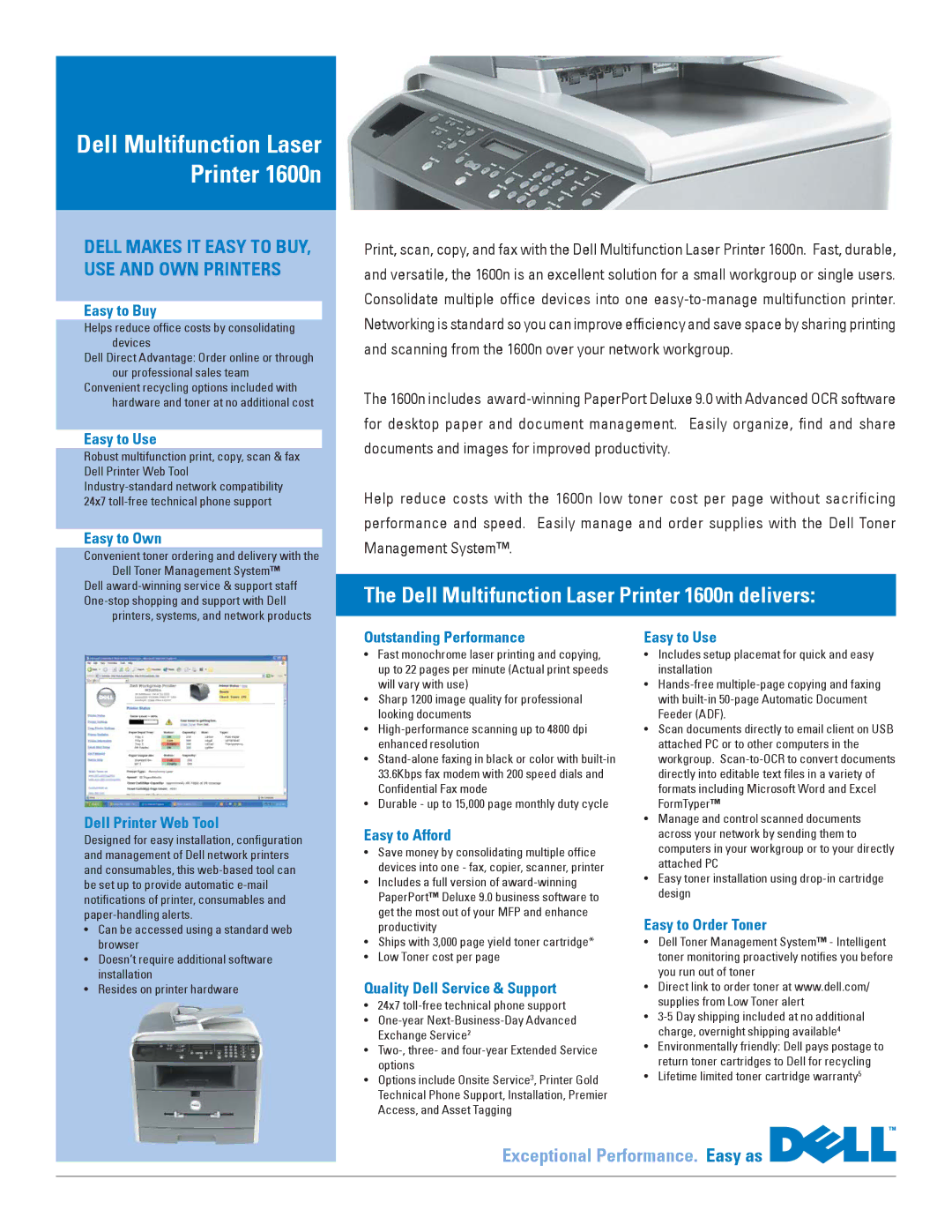 Dell 1600n warranty Easy to Buy, Easy to Use, Easy to Own, Dell Printer Web Tool, Outstanding Performance, Easy to Afford 