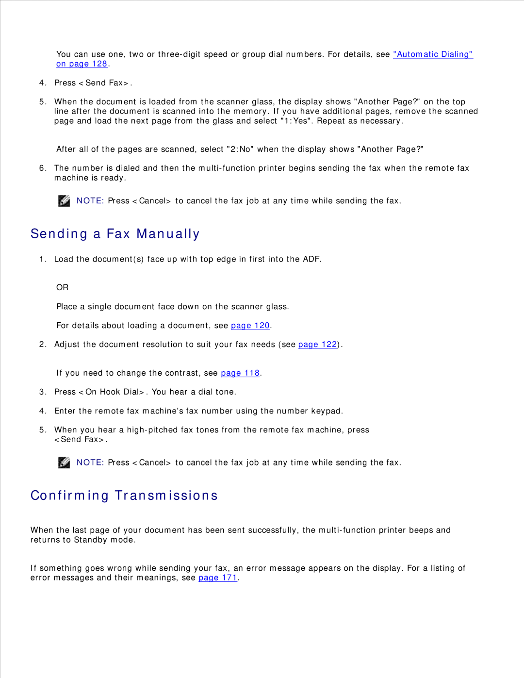 Dell 1600n manual Sending a Fax Manually, Confirming Transmissions 