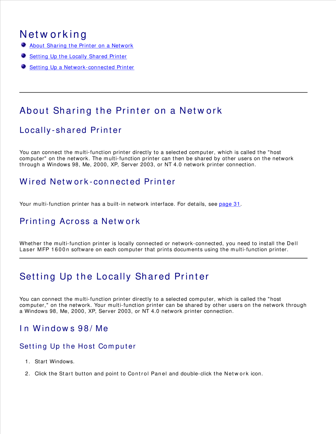 Dell 1600n manual About Sharing the Printer on a Network, Setting Up the Locally Shared Printer 