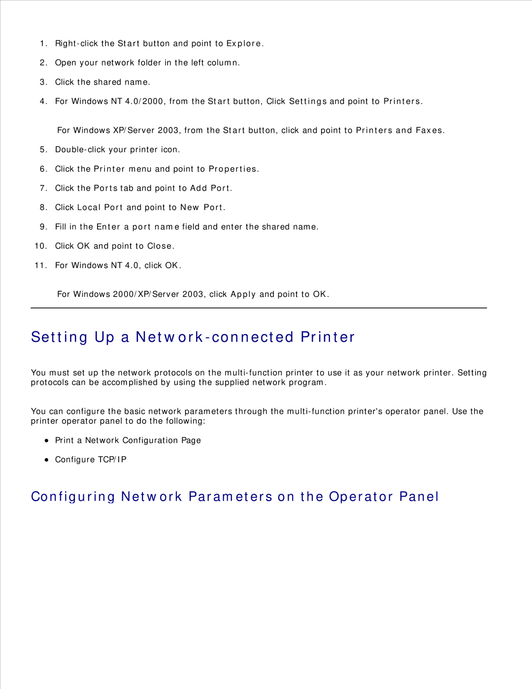 Dell 1600n manual Setting Up a Network-connected Printer, Configuring Network Parameters on the Operator Panel 