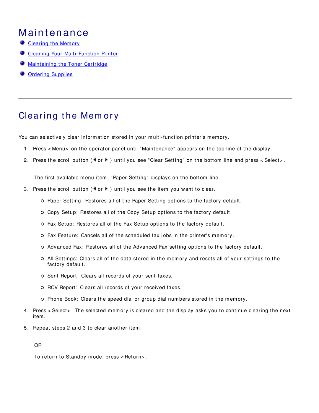 Dell 1600n manual Maintenance, Clearing the Memory 