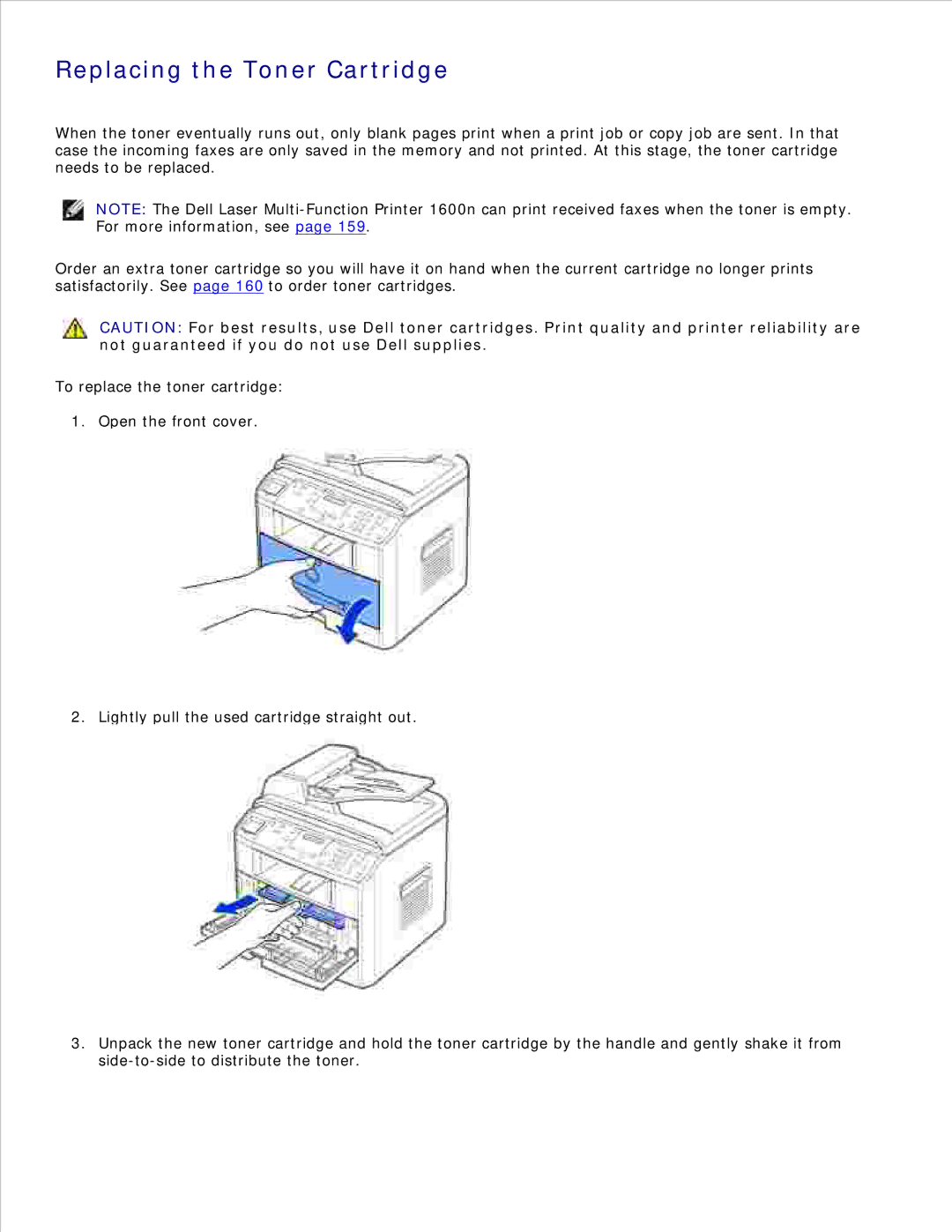 Dell 1600n manual Replacing the Toner Cartridge, Not guaranteed if you do not use Dell supplies 