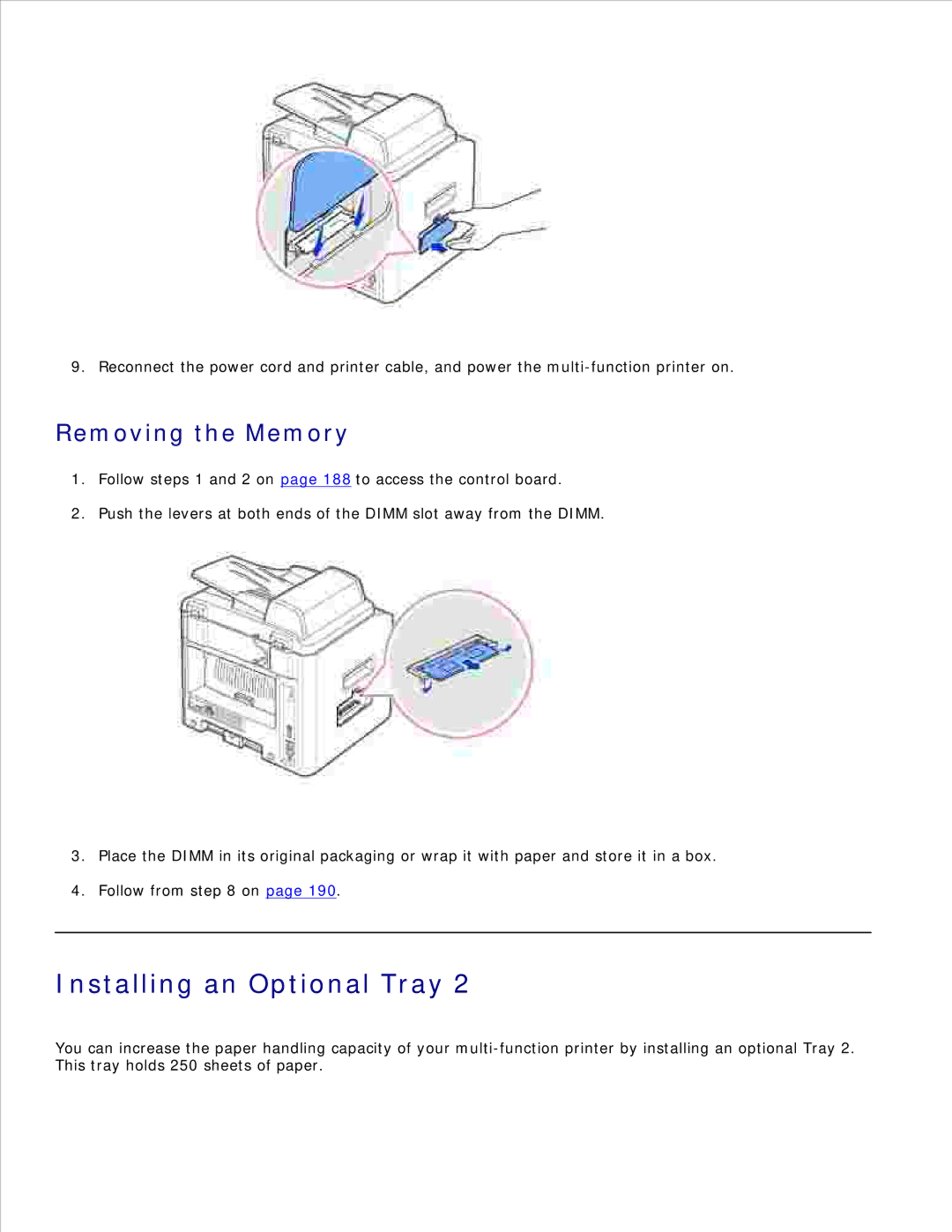 Dell 1600n manual Installing an Optional Tray, Removing the Memory 