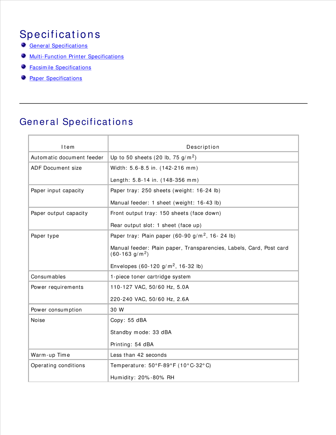 Dell 1600n manual General Specifications 