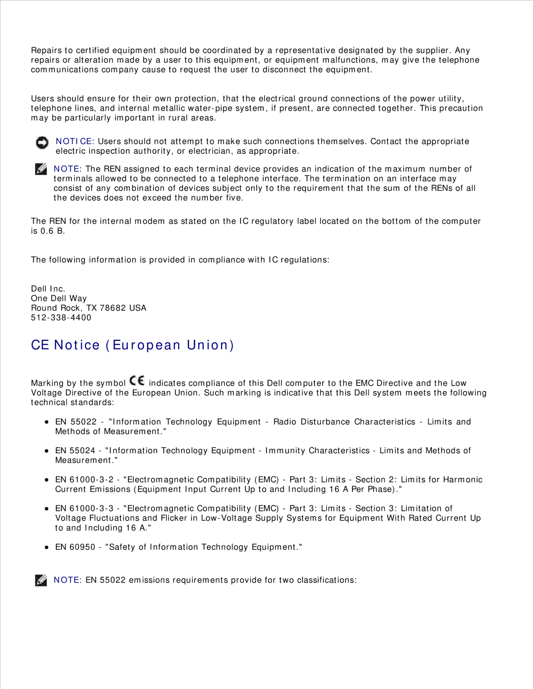 Dell 1600n manual CE Notice European Union 