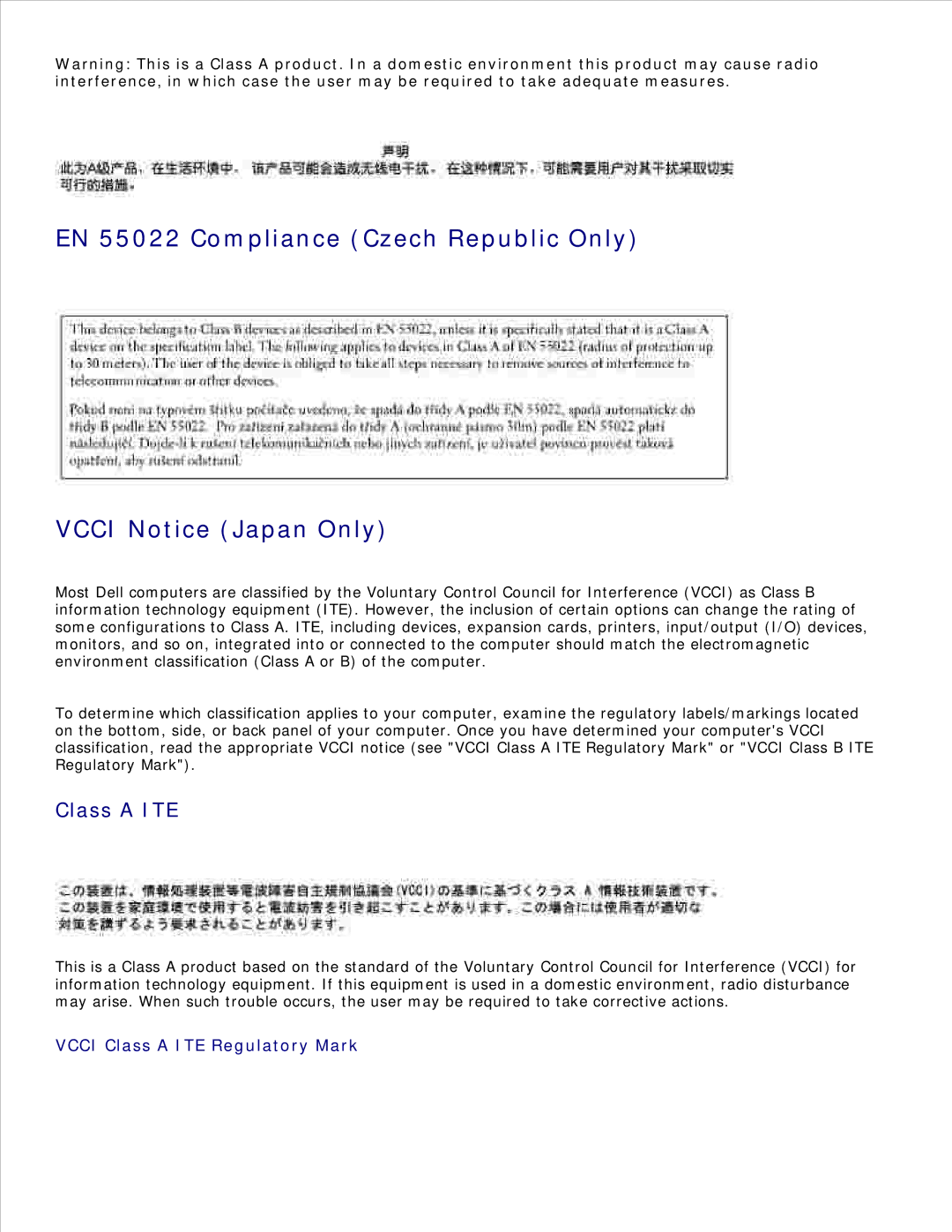 Dell 1600n manual Vcci Class a ITE Regulatory Mark 