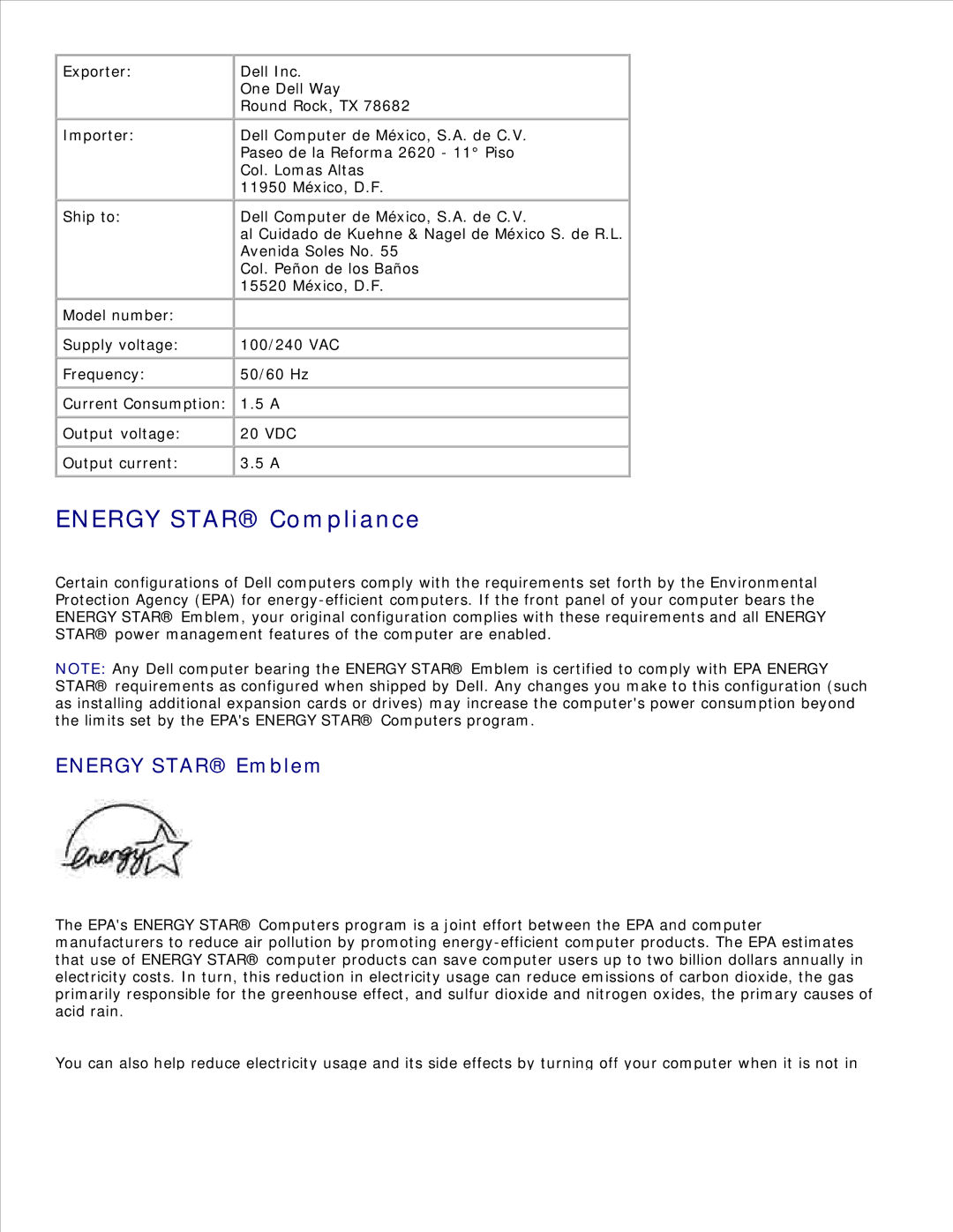 Dell 1600n manual Energy Star Compliance, Energy Star Emblem 