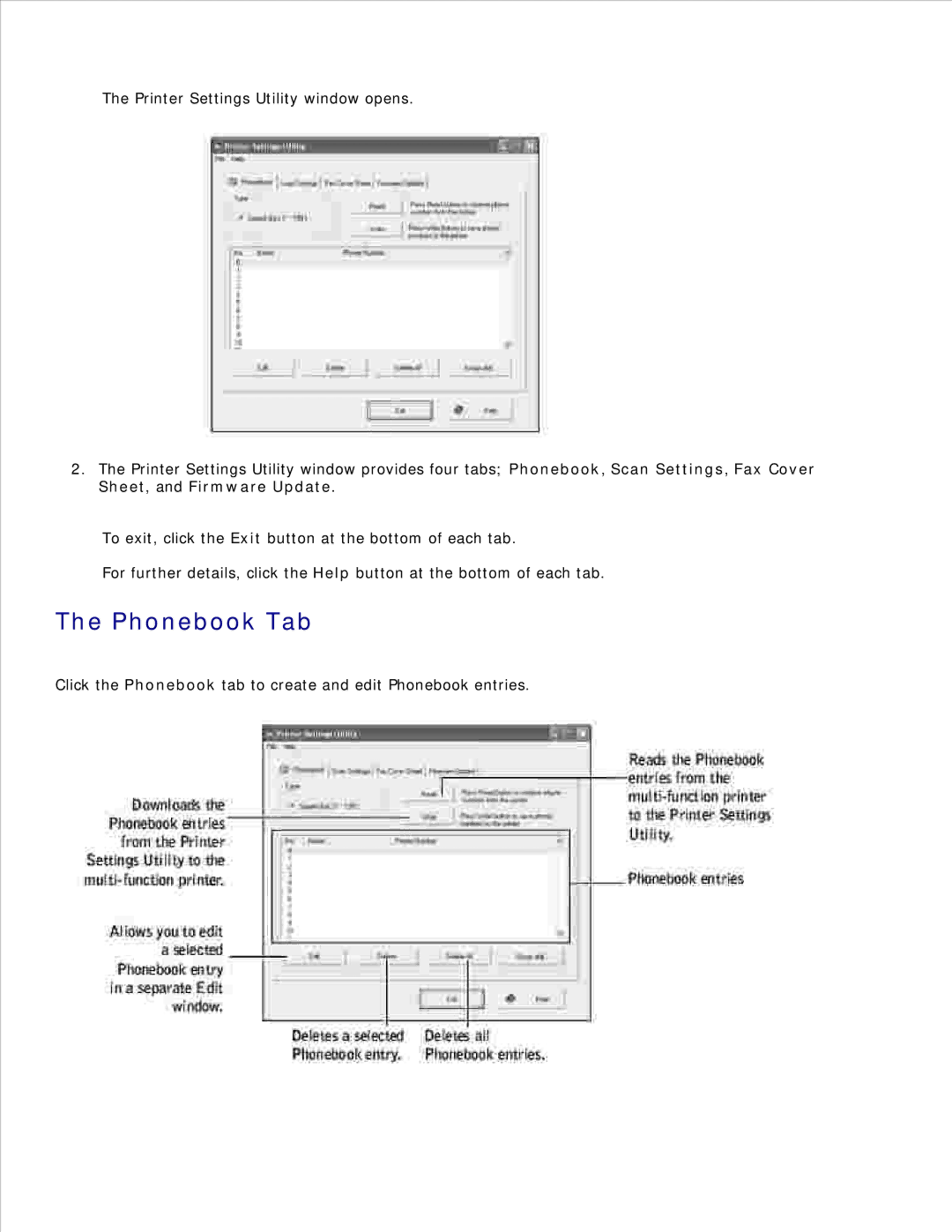 Dell 1600n manual Phonebook Tab 