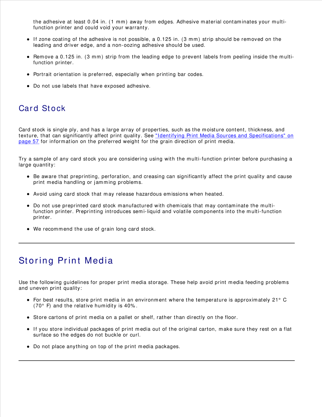 Dell 1600n manual Storing Print Media, Card Stock 