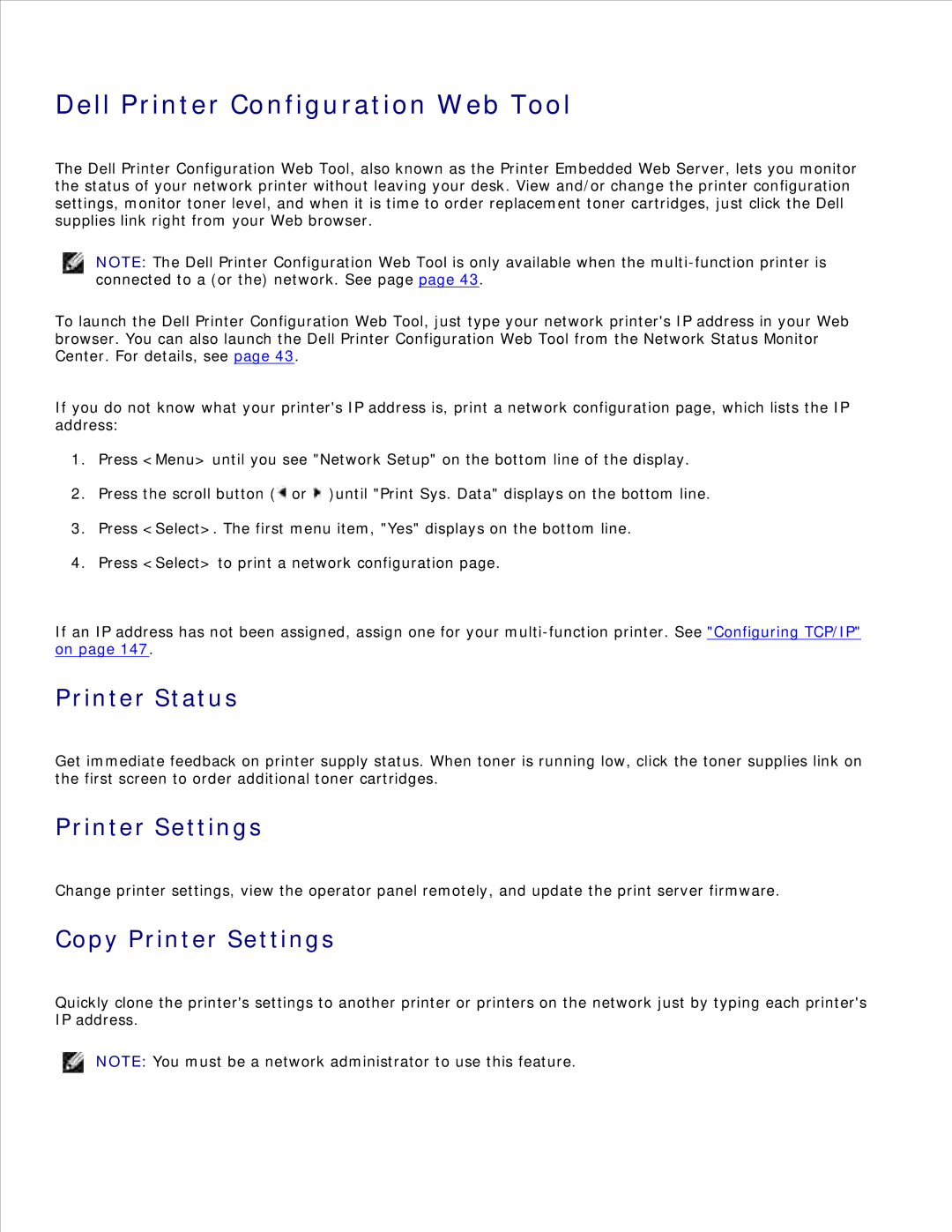 Dell 1600n manual Dell Printer Configuration Web Tool, Printer Status, Copy Printer Settings 