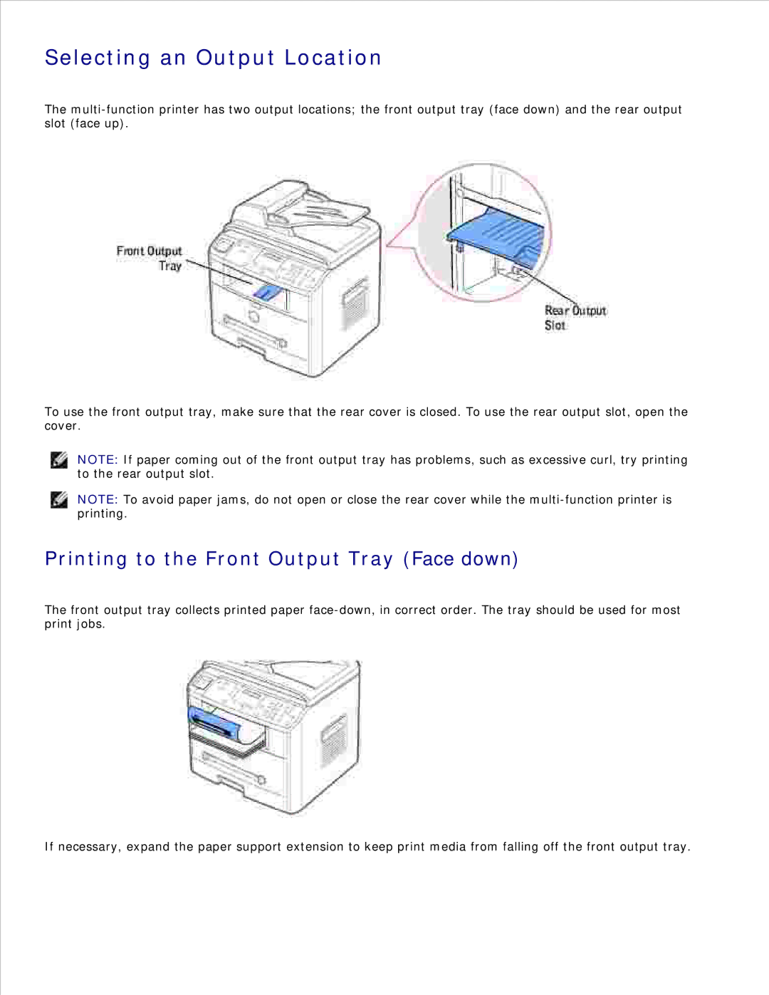 Dell 1600n manual Selecting an Output Location, Printing to the Front Output Tray Face down 