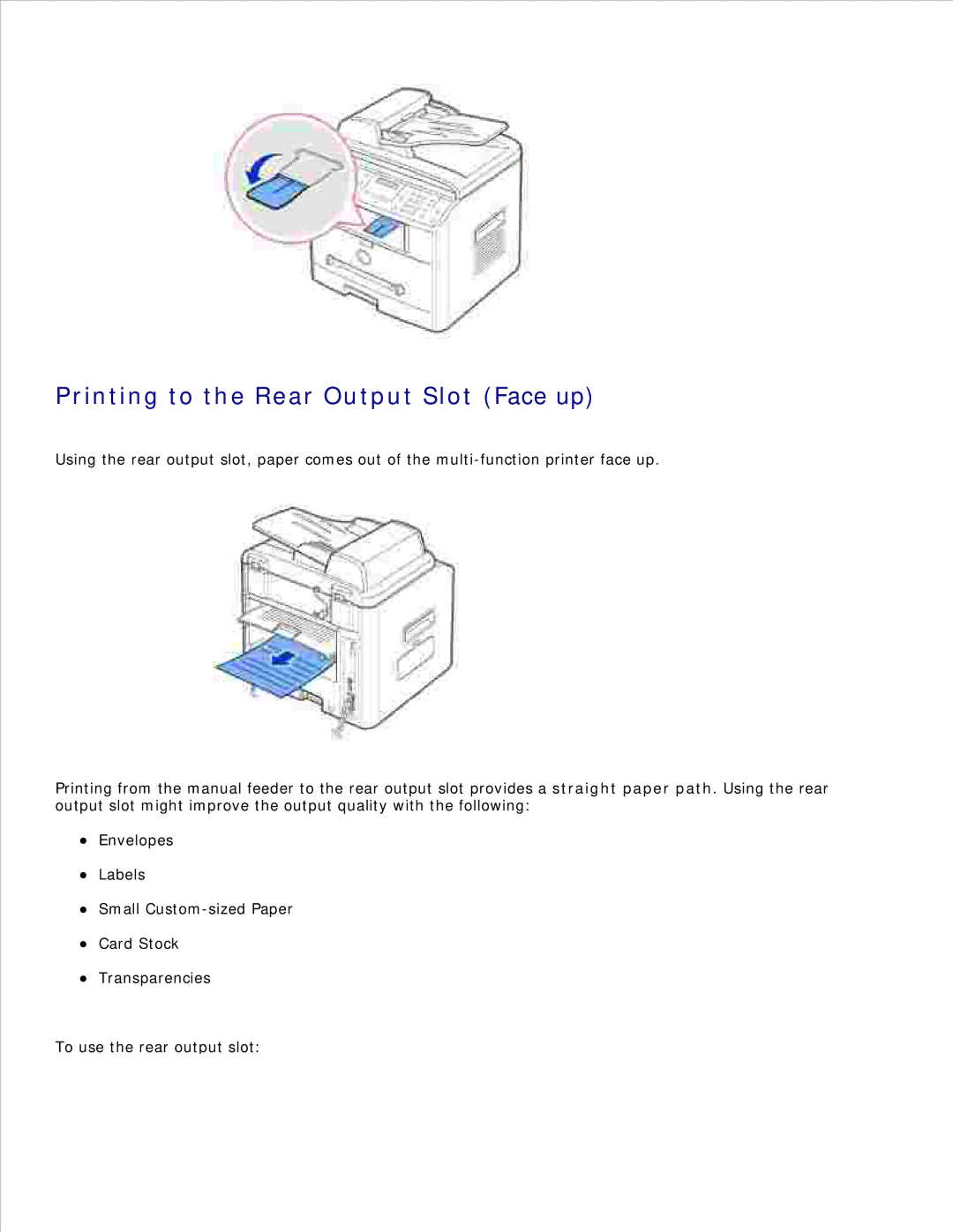 Dell 1600n manual Printing to the Rear Output Slot Face up 