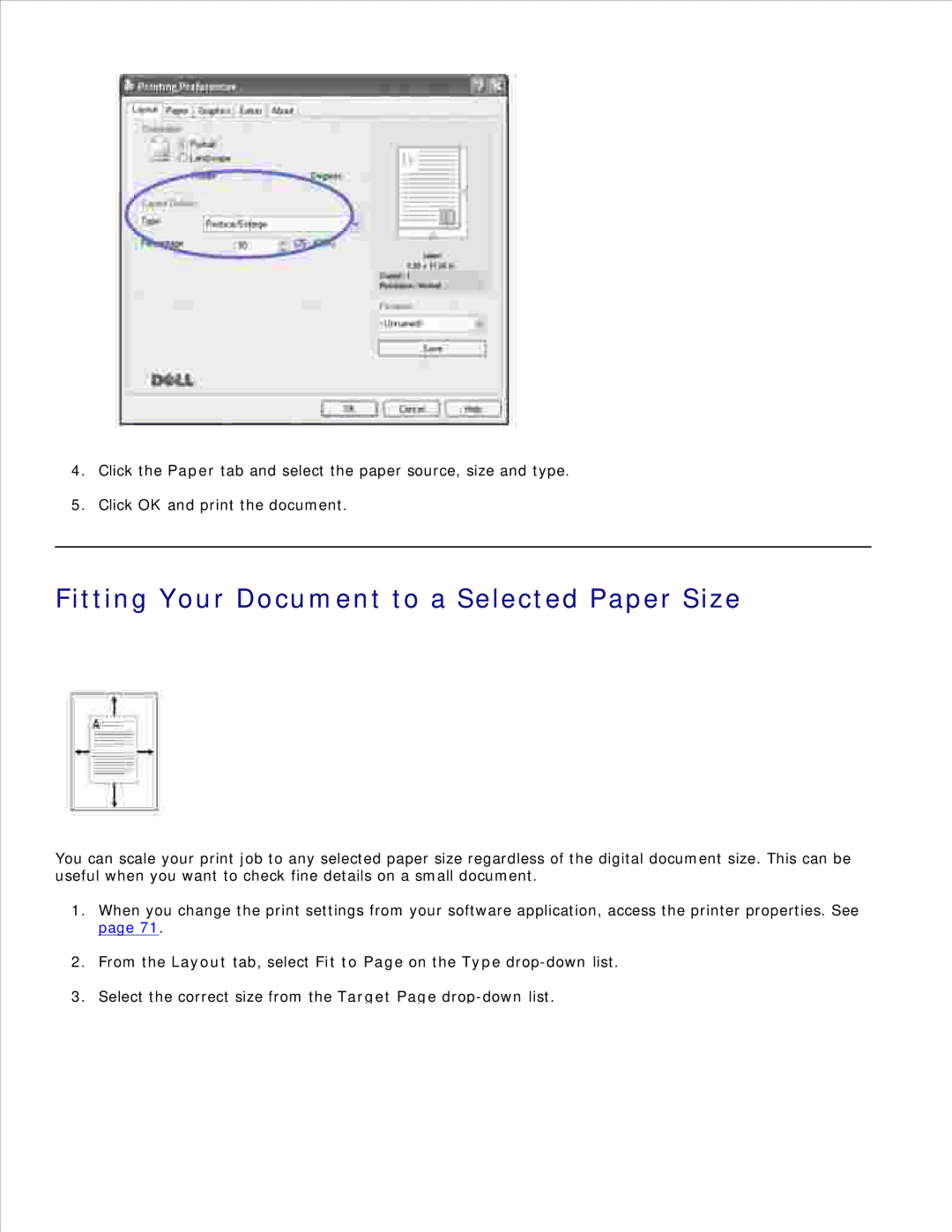 Dell 1600n manual Fitting Your Document to a Selected Paper Size 