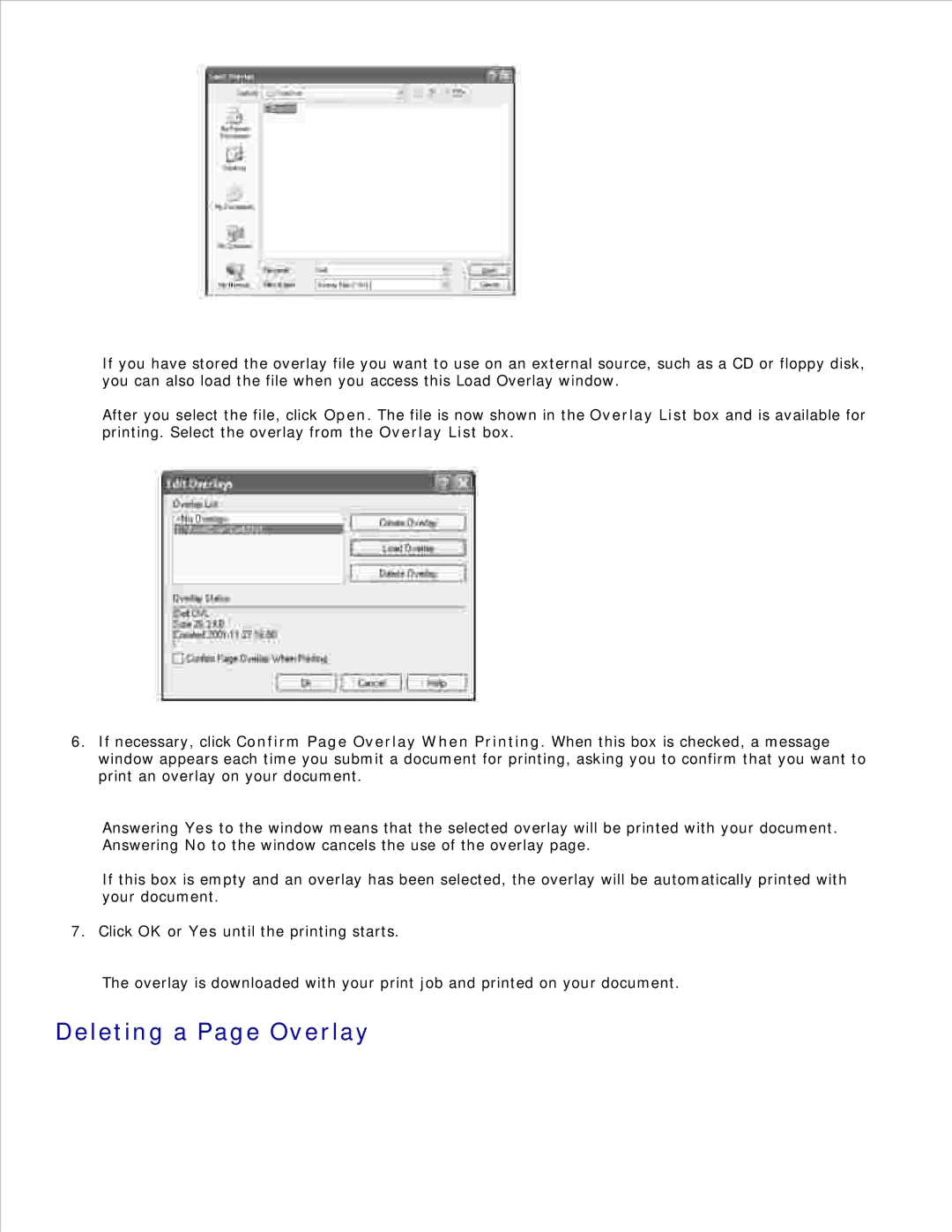 Dell 1600n manual Deleting a Page Overlay 