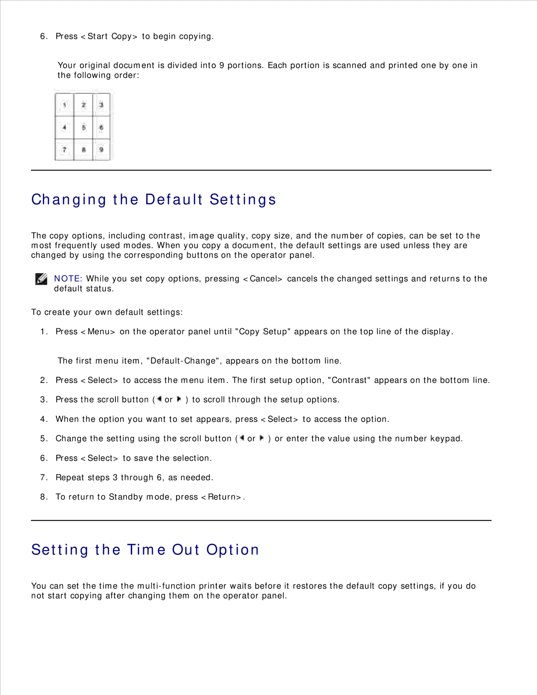 Dell 1600n manual Changing the Default Settings, Setting the Time Out Option 