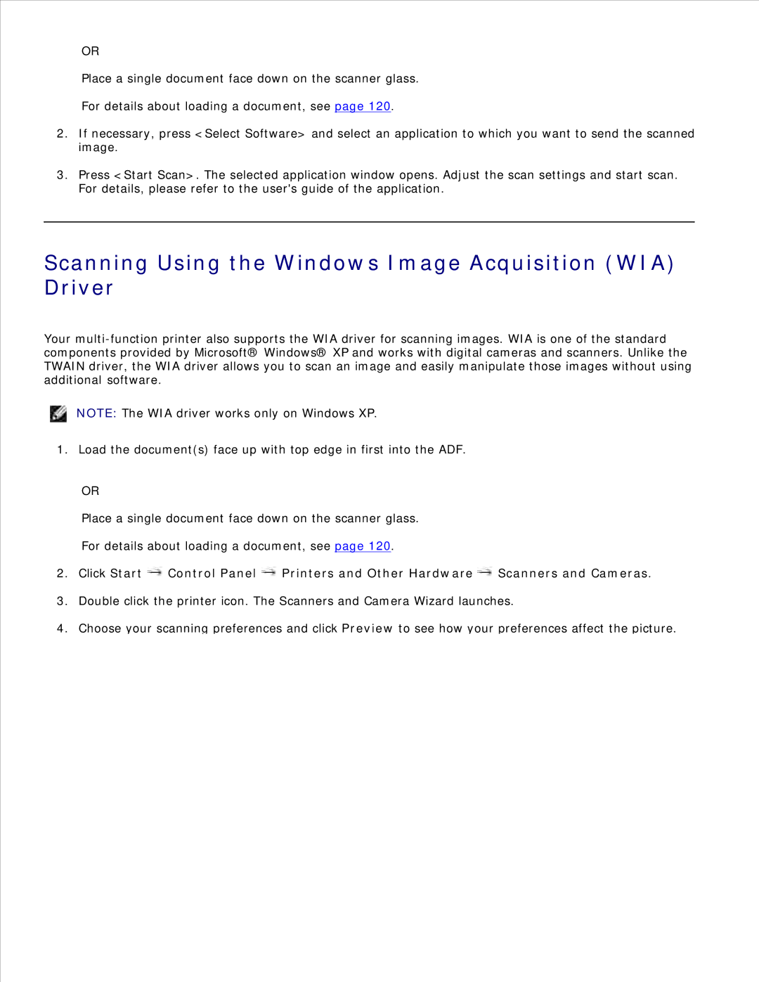 Dell 1600n manual Scanning Using the Windows Image Acquisition WIA Driver 