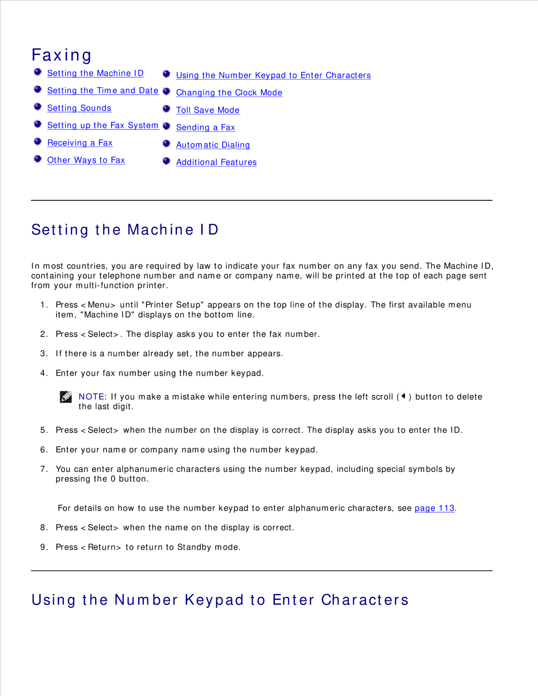 Dell 1600n manual Setting the Machine ID, Using the Number Keypad to Enter Characters 