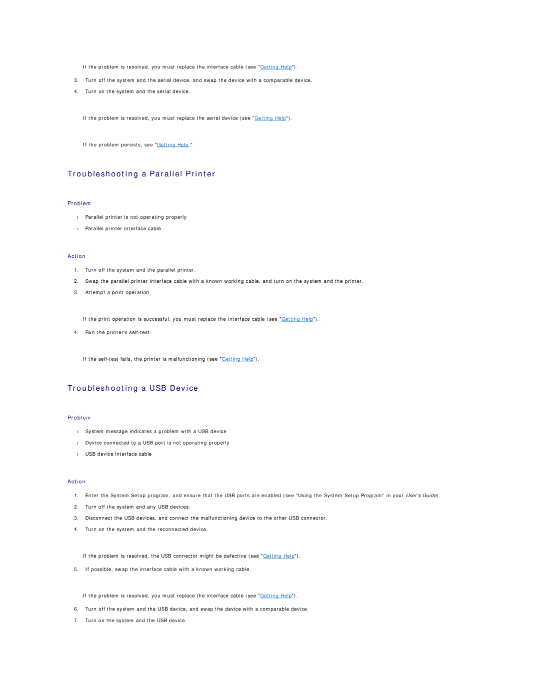 Dell 1600SC manual Troubleshooting a Parallel Printer, Troubleshooting a USB Device 