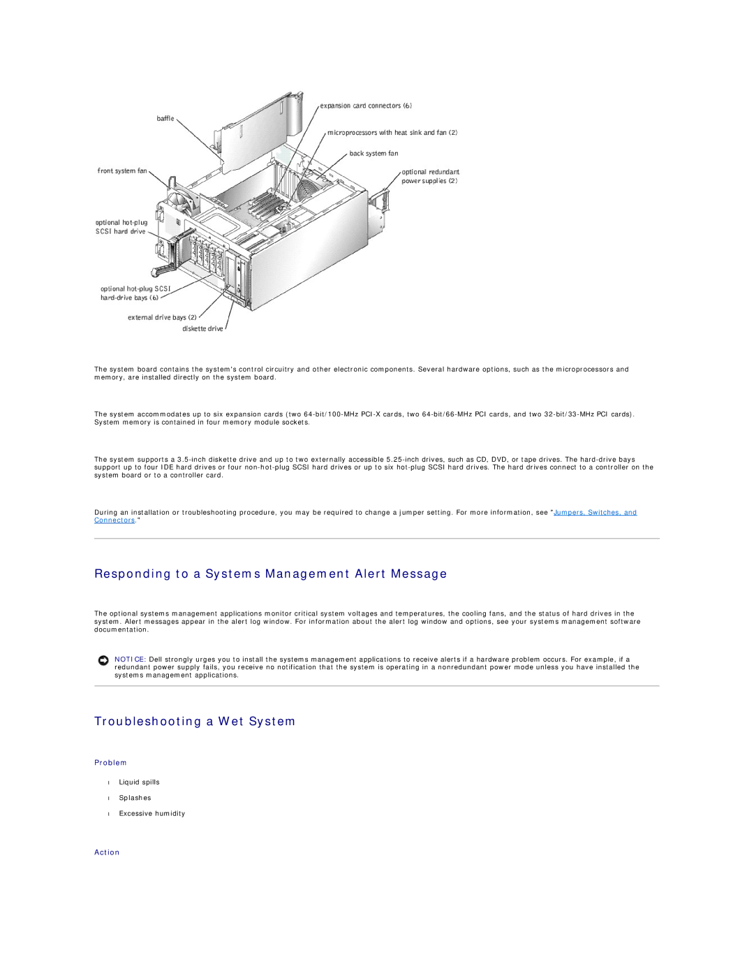 Dell 1600SC manual Responding to a Systems Management Alert Message, Troubleshooting a Wet System 